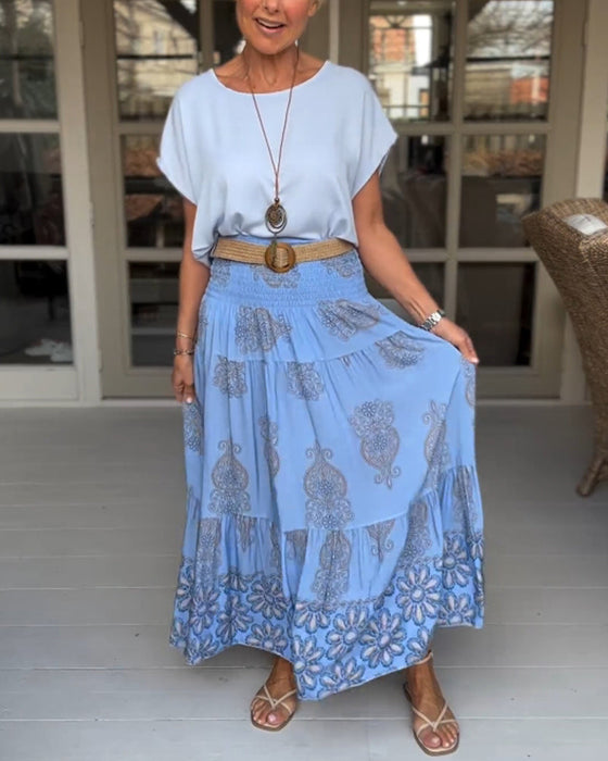 Spódnica z kwiatowymi panelami i zakładkami