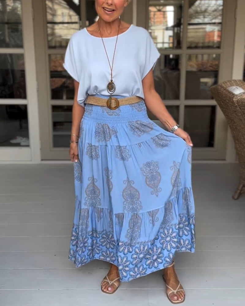 Spódnica z kwiatowymi panelami i zakładkami