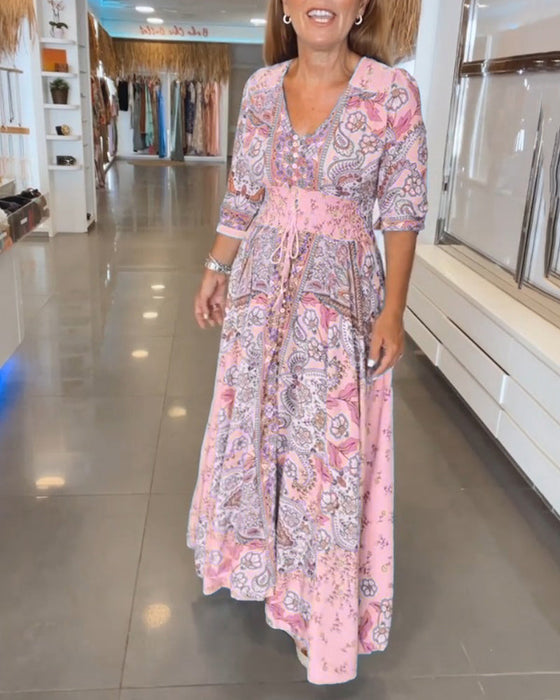 Sukienka wakacyjna z krótkim rękawem i dekoltem w serek