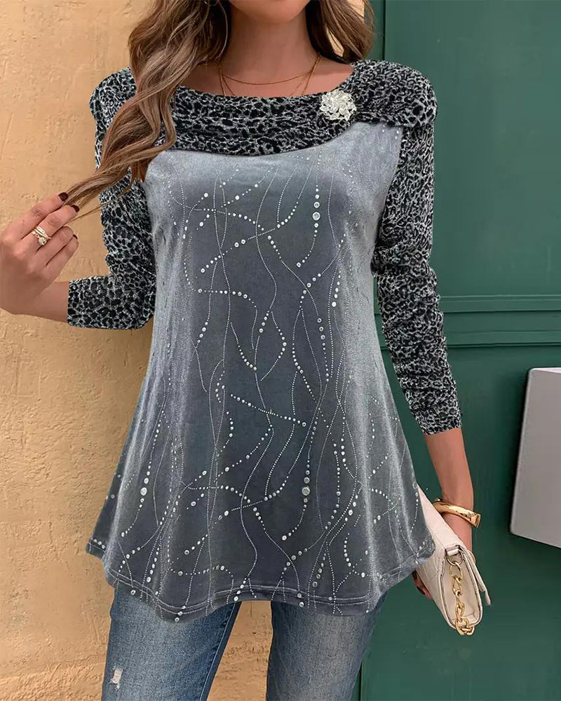 Bluzka Z Długim Rękawem W Panterkę