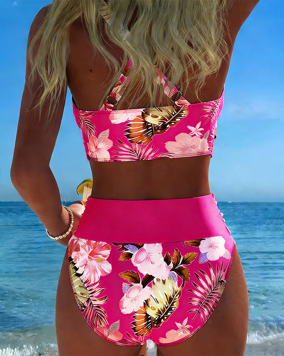 Bikini Kontrast Kwiatowy Rozcięcie