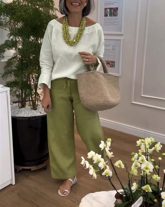 Prosty Top z Okrągłym Wypełnieniem, Jednokolorowym Kolorem i Długimi Rękawami