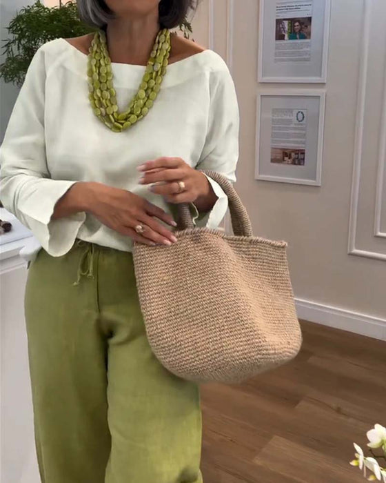 Prosty Top z Okrągłym Wypełnieniem, Jednokolorowym Kolorem i Długimi Rękawami