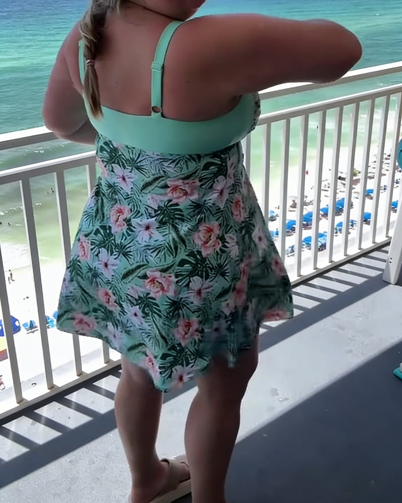 Strój kąpielowy dwuczęściowy, swobodny, z nadrukiem