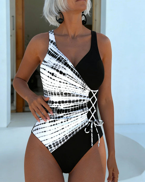 Jednoczęściowy Kostium Kąpielowy Color Block W Groszki