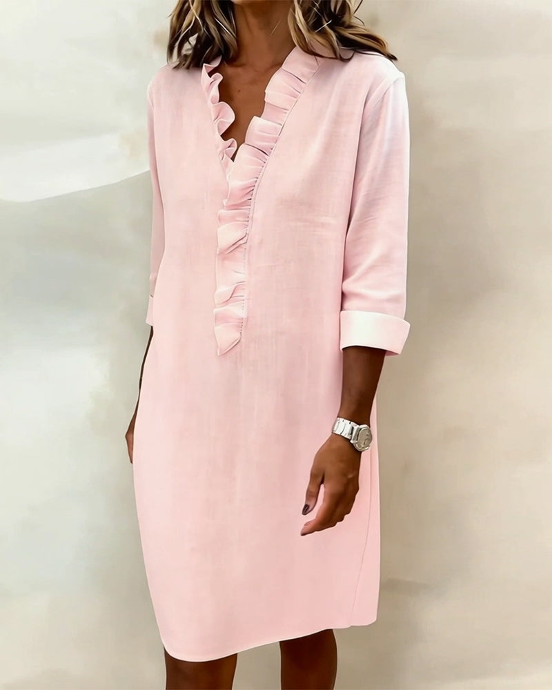 Sukienka Plisowany Dekolt W Serek Jednokolorowa