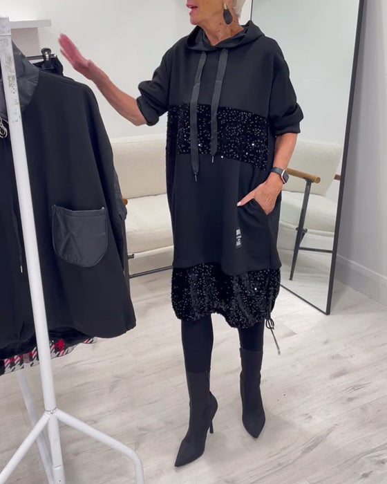 Sukienka Z Kapturem I Modnym Patchworkiem