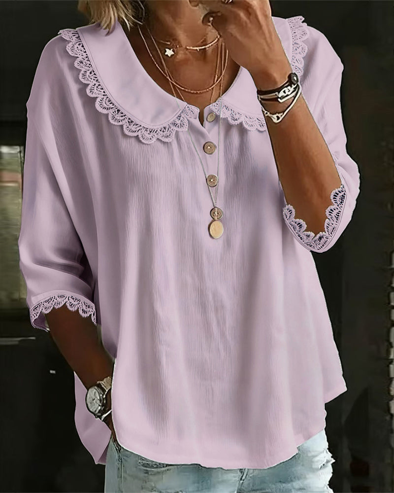 Bluzka Koronka Wstawiony Kołnierzyk Piotrusia Pana