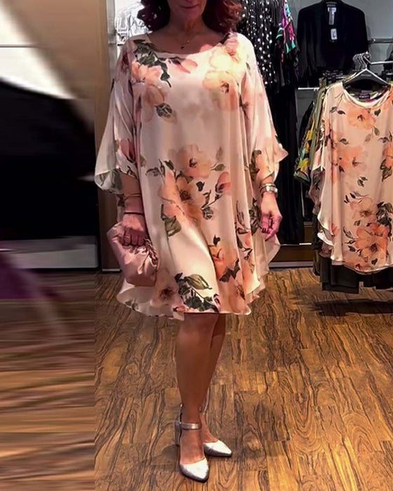 Suknia Drukowany Nietoperzowy Rękaw