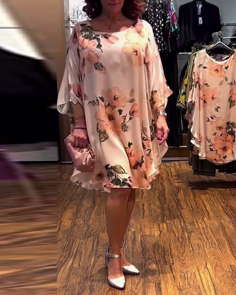 Suknia Drukowany Nietoperzowy Rękaw