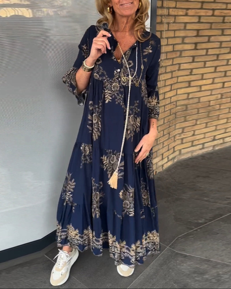 Luźna sukienka z dekoltem V vintage