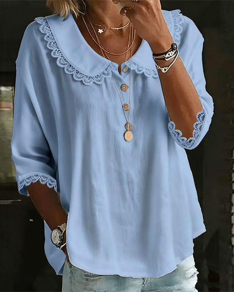 Bluzka Koronka Wstawiony Kołnierzyk Piotrusia Pana