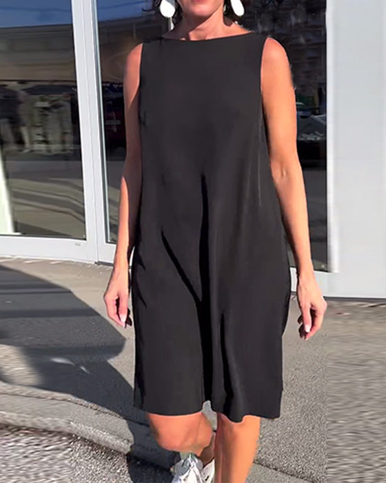 Sukienka Bez Rękawów Jednolita Shift