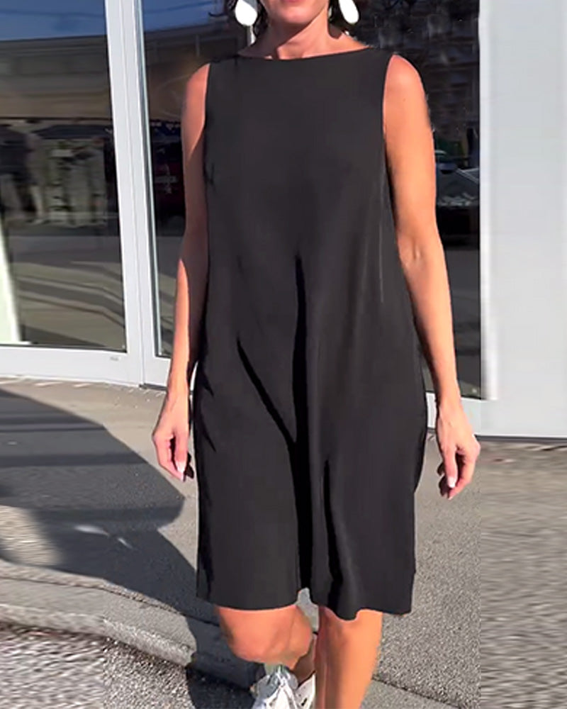 Sukienka Bez Rękawów Jednolita Shift