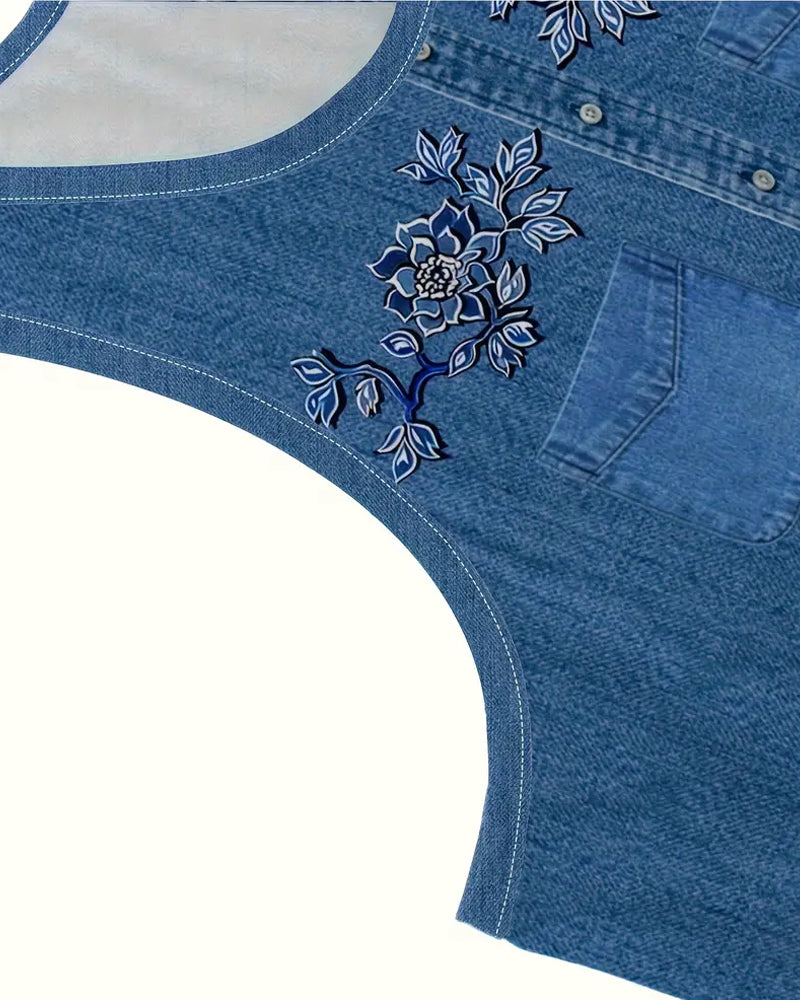 Sukienka Bez Rękawów Imitacja Denim