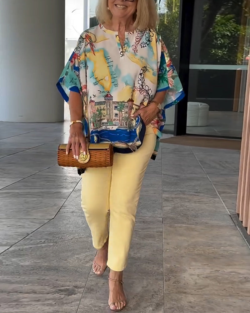 Bluzka Nietoperzowy Rękaw Print