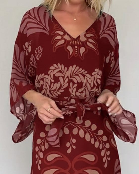 Sukienka Bohemska V Dekolt Luźna