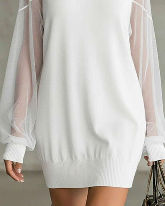 Sukienka Latarenkowy Rękaw Jednokolorowy Patchwork