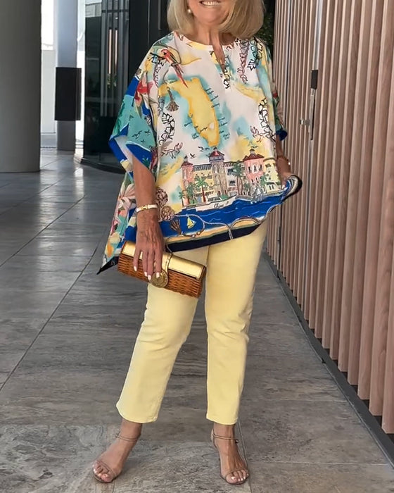 Bluzka Nietoperzowy Rękaw Print