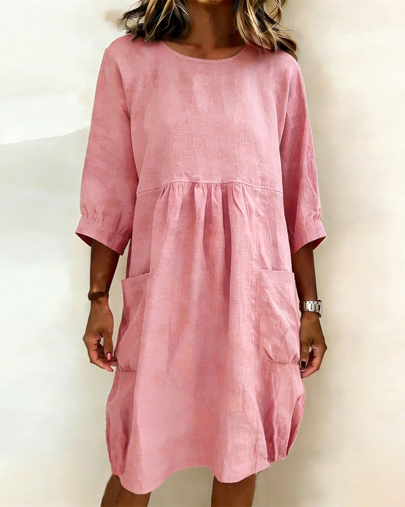 Sukienka Trzy Czwarte Rękaw Luźna