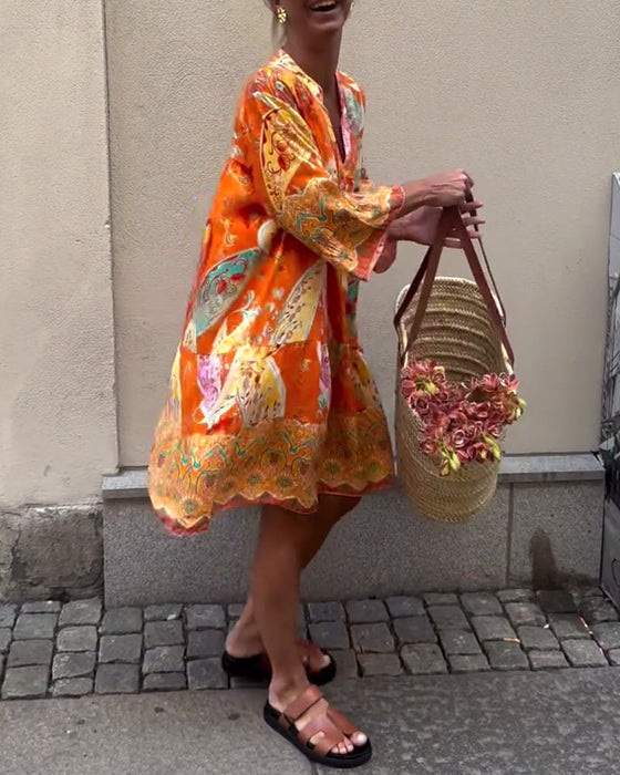 Sukienka Boho Z Modnym Nadrukiem