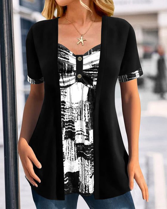 Bluzka Drukowana Fałszywa Dwuczęściowa Nieregularna