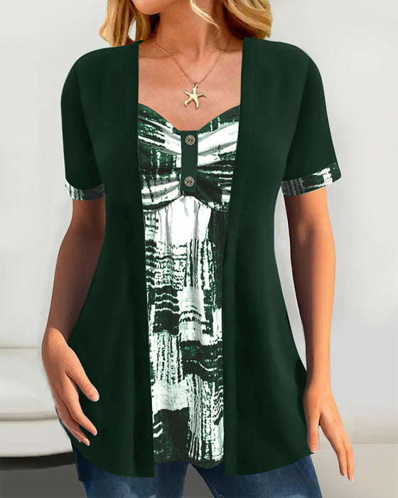 Bluzka Drukowana Fałszywa Dwuczęściowa Nieregularna