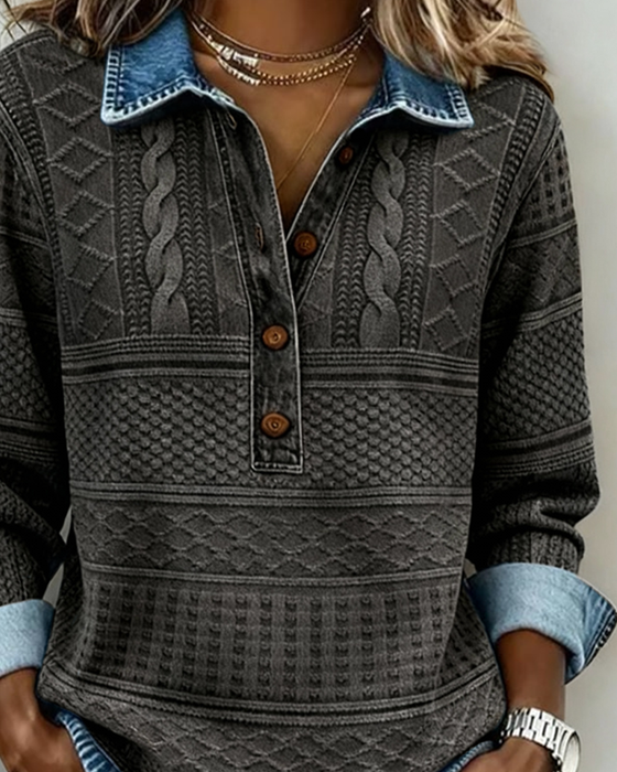 Sweter Modny Pół Guzik Klapa