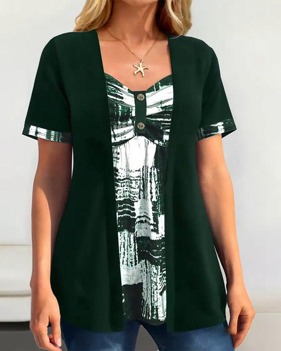 Bluzka Drukowana Fałszywa Dwuczęściowa Nieregularna