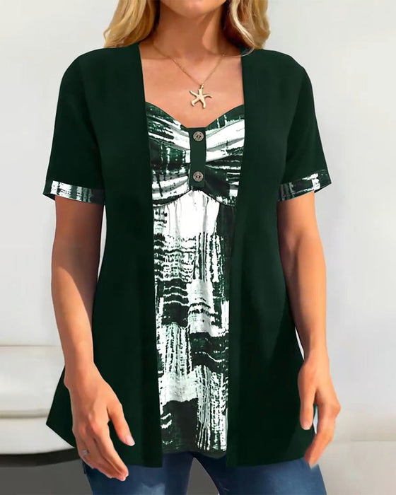 Bluzka Drukowana Fałszywa Dwuczęściowa Nieregularna