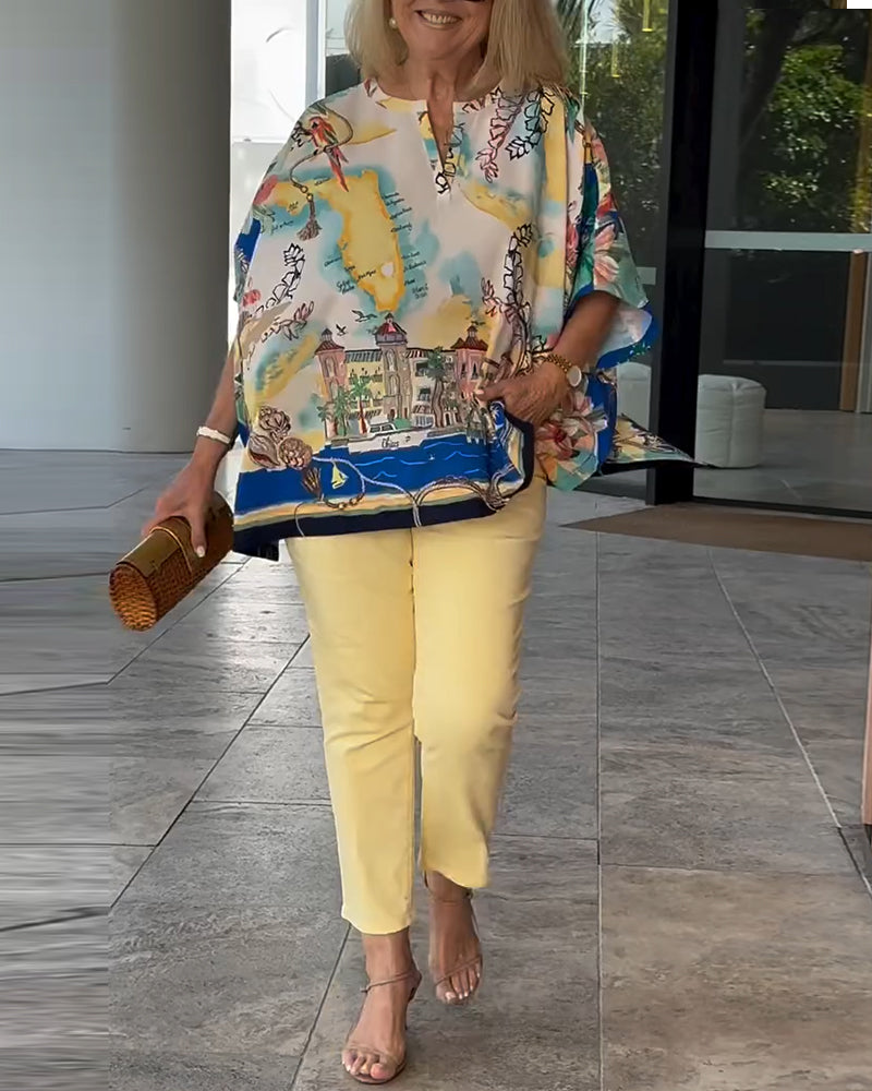 Bluzka Nietoperzowy Rękaw Print