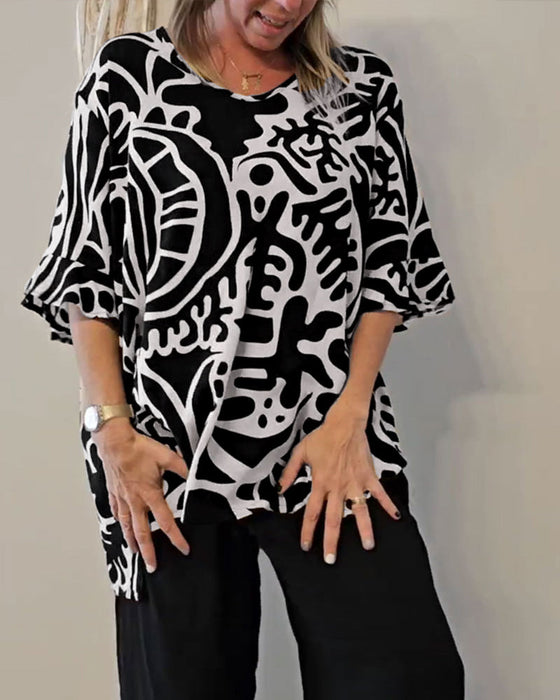 Top Abstrakcyjny Botaniczny Nadruk Luźny