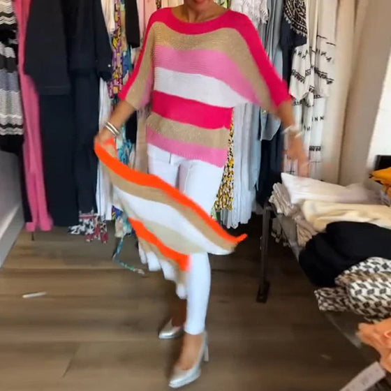 Sweter z okrągłym dekoltem i blokami kolorów