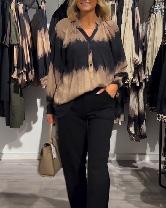 Bluzka vintage z blokami kolorów i dekoltem w serek