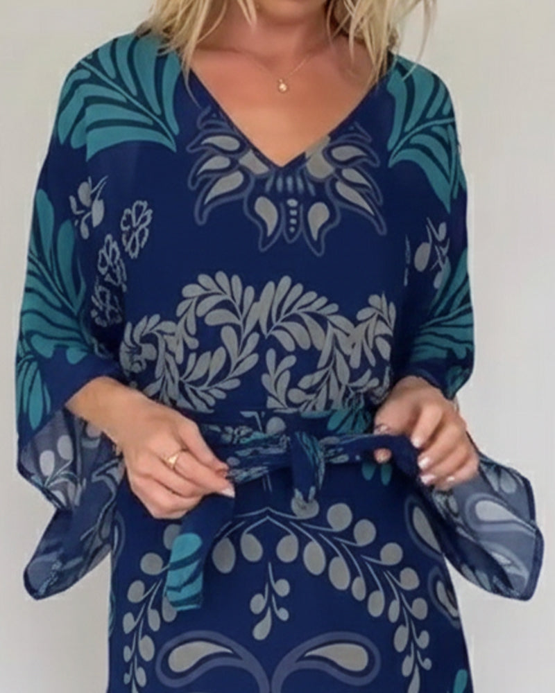 Sukienka Bohemska V Dekolt Luźna