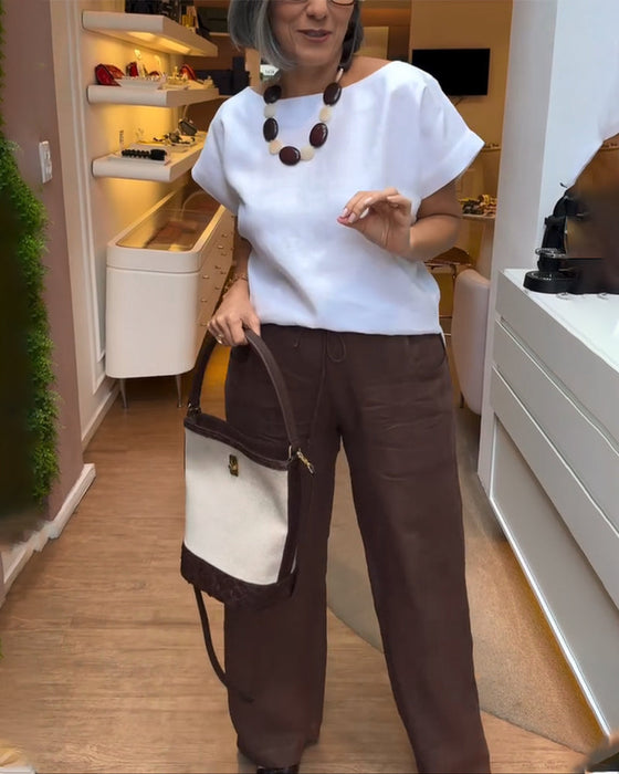 Spodnie Szaregosiodłowe o Widokowych Nogach, w Kolorze Jednobarwnym, w stylu Casual z Szczotką