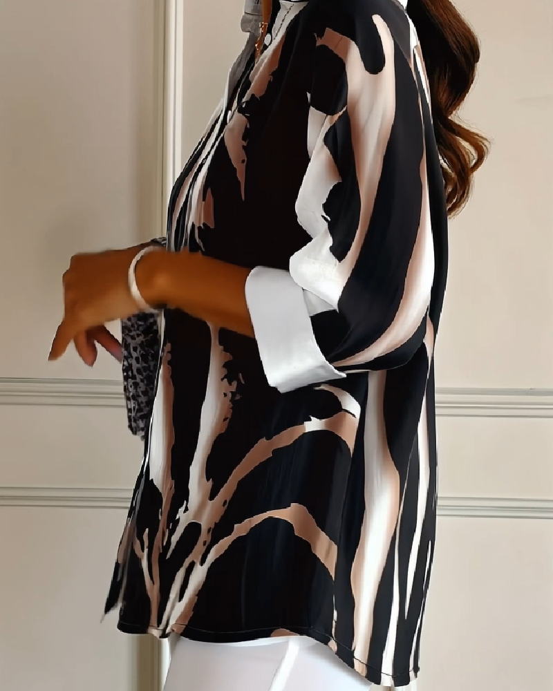 Bluzka Stojący Kołnierz Nieregularny Nadruk