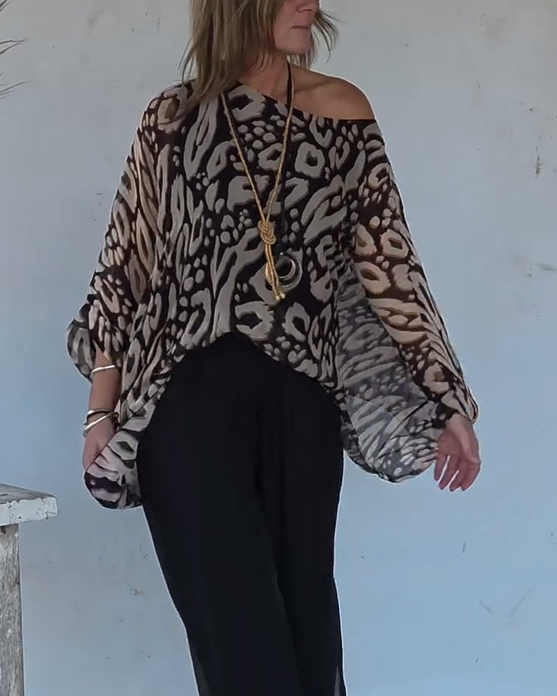 Bluzka Z Długim Rękawem Z Nieregularnym Nadrukiem Nietoperza