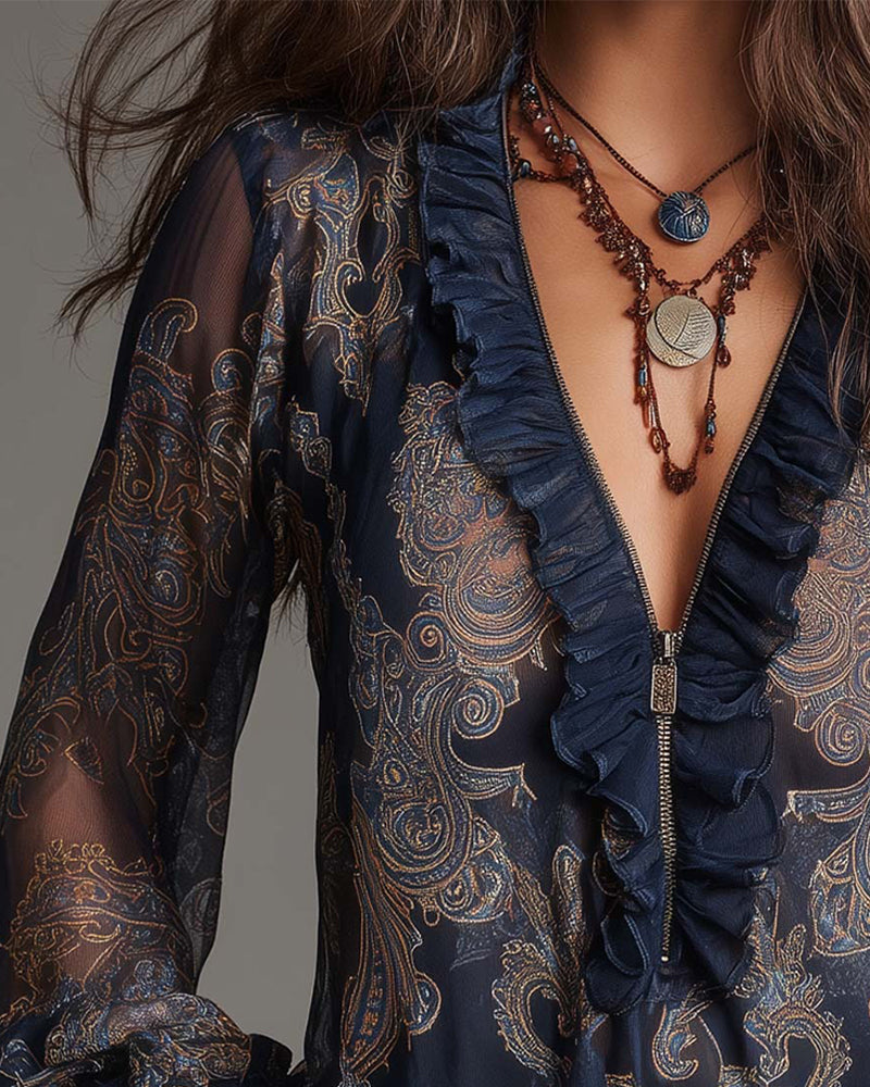 Bluzka Pół-Zamek Falbana Retro