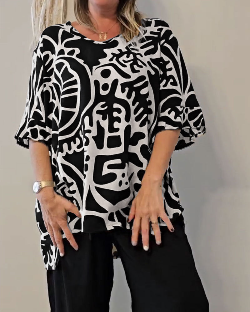 Top Abstrakcyjny Botaniczny Nadruk Luźny