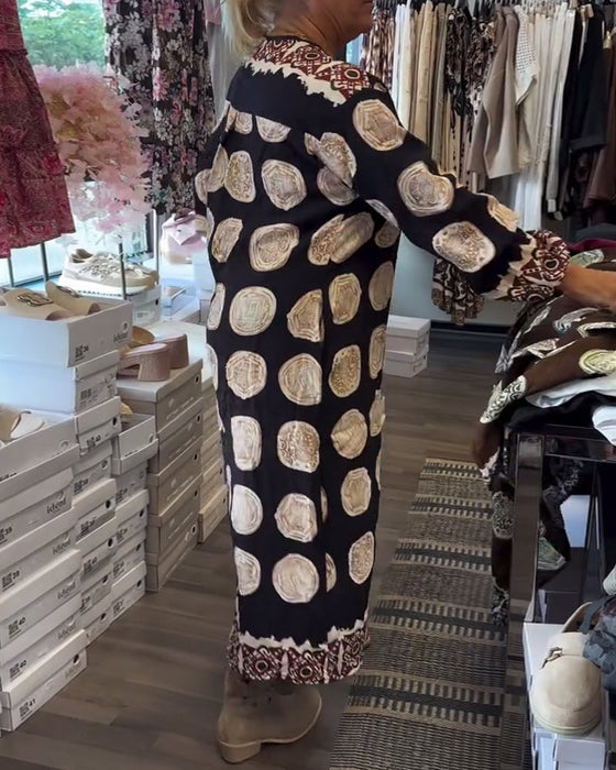 Sukienka Długi Rękaw Dekolt V Drukowany