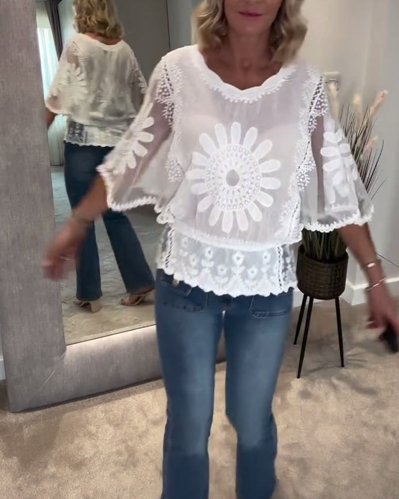 Bluzka Haftowany Nietoperz Koronka