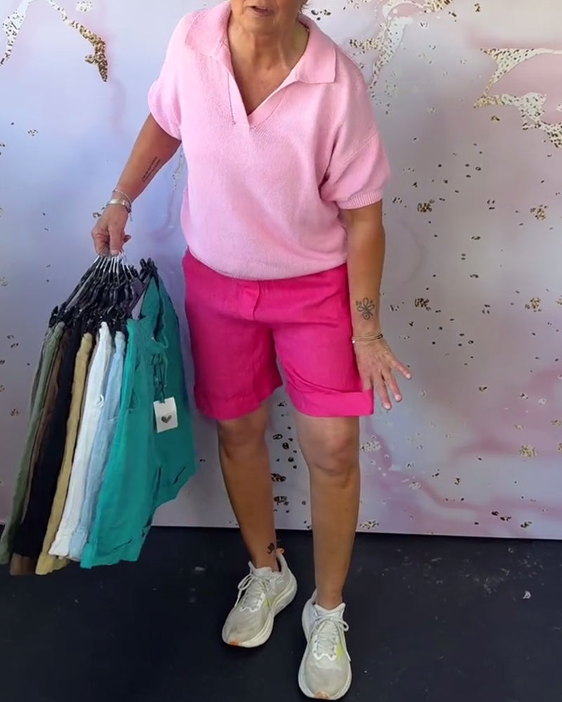 Szorty Jednokolorowe Bawełna I Len Codzienne