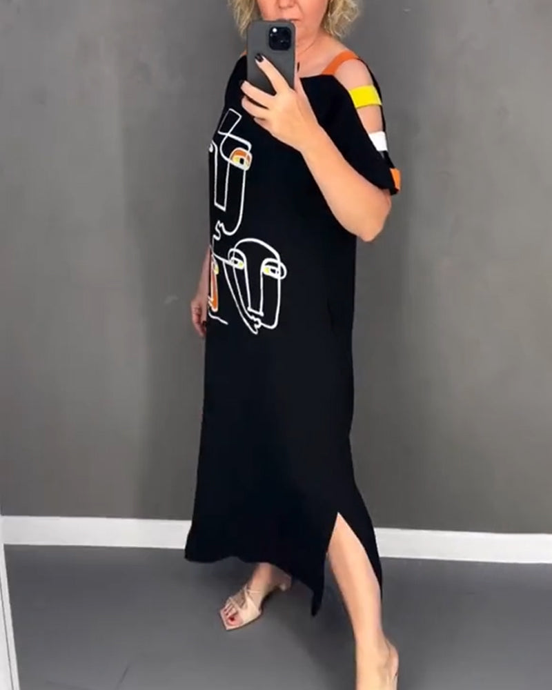 Sukienka Odsłonięte Ramiona Ażurowa Wzór Rozcięcie