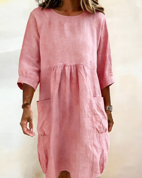 Sukienka Trzy Czwarte Rękaw Luźna