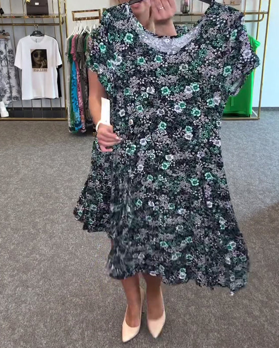 Sukienka Elegancka Wysmukła Talia Drukowana