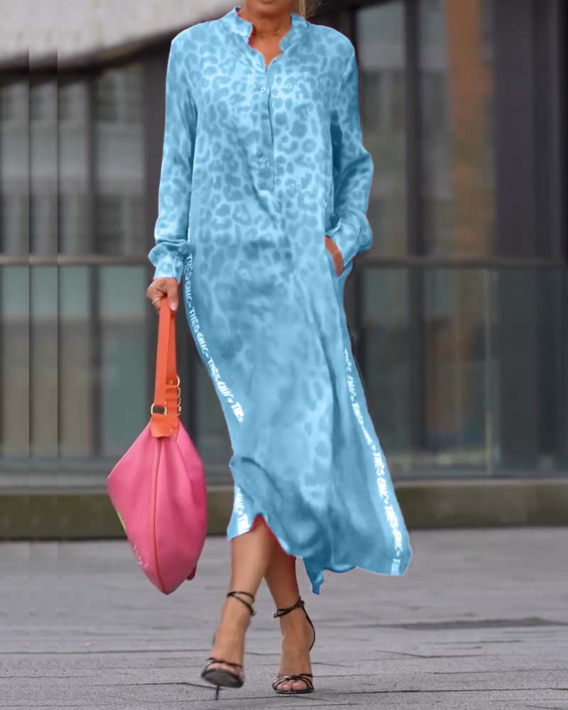 Sukienka Z Długim Rękawem Wzór W Lamparta Rozporek