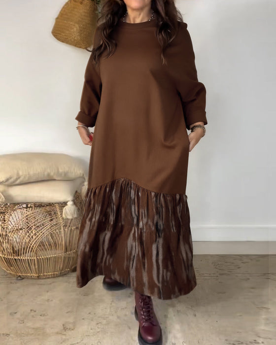 Sukienka Okrągły Dekolt Nieregularny Print Patchworkowy