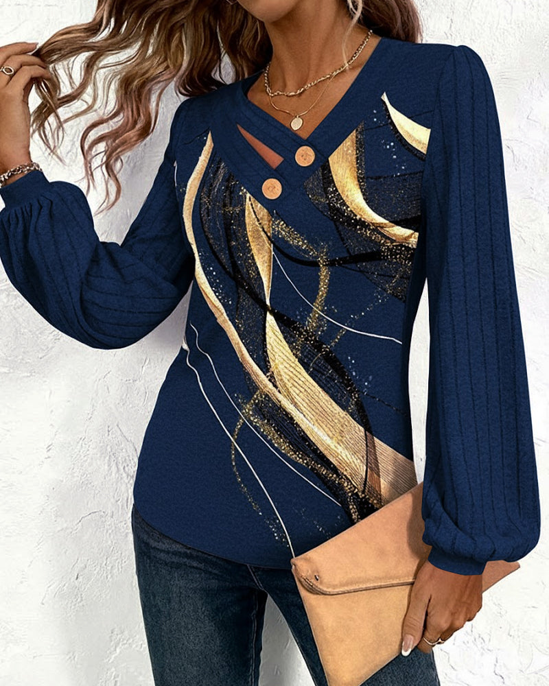 Top W Paski Z Lampionowymi Rękawami