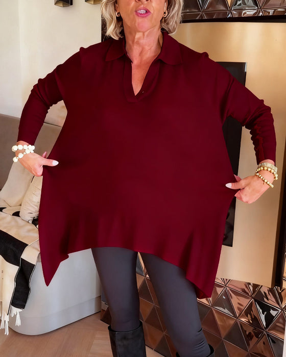 Nierówny Kołnierz Długi Rękaw Top